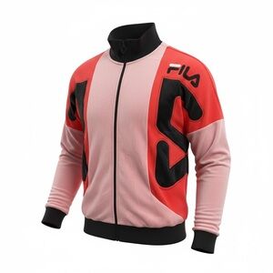 Fila Harlen Velour Sport Jacket Orange/Multi-Color Men’s Size Small